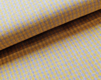 Linen checked yellow/grey - Linen fabric by the meter check - Pure linen fabric country house check pattern - Linen fabric printed - Natural fabric *From 50 cm