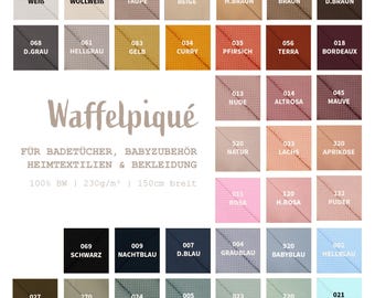 Waffle piqué fabric by the meter, plain - cotton waffle pattern - waffle fabric, towel fabric, bath textiles *from 50 cm