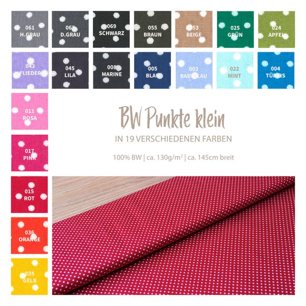 Baumwolle bedruckt Punkte Meterware - Baumwollstoff Punkte 3 mm - Webware bedruckt Tupfen - Popelin mit Punkten - Öko Tex - 50 x 140 cm