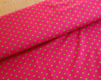 Dekostoff Baumwolle Blusenstoff - Punkte Dots klein - apfelgrün auf pink - Meterware Ökotex Stoff  *** 50 cm x 140 cm ***