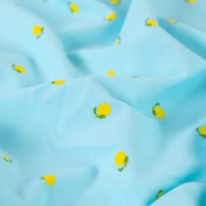 Light blue lemon cotton jersey - fabric by the meter, printed with fruit - stretchy cotton, children's motifs, turquoise summer jersey *from 50 cm