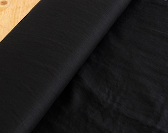 Washed Linen - 100% linen BLACK - fabric by the metre - natural fibre light *** 50 cm x 135 cm ***
