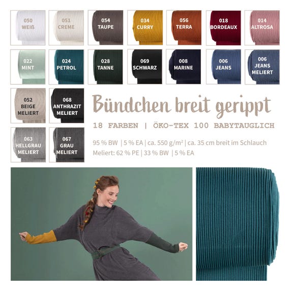 Grobstrick Bündchen Uni Meterware - Bündchen breit gerippt - Cordstoff im Schlauch - Bündchen einfarbig -  *ab 25cm x 70cm