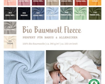 Bio Baumwoll Fleece Meterware  - Fleecestoff Bio - Organic Baumwolle - Polarfleece Winterstoff - Biofleece Fleecejacke nähen *Ab 25 x 150 cm