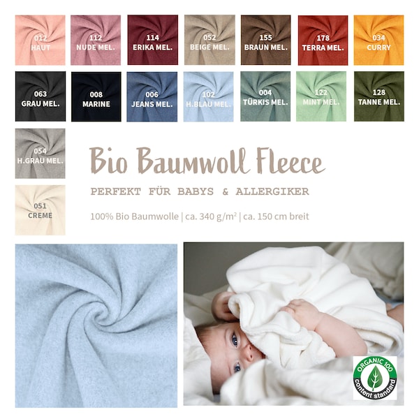 Bio Baumwoll Fleece Meterware  - Fleecestoff Bio - Organic Baumwolle - Polarfleece Winterstoff - Biofleece Fleecejacke nähen *Ab 25 x 150 cm