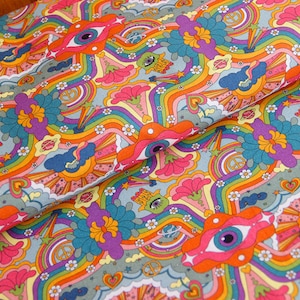 Cotton fabric printed by the meter Psychedelics/hallucinogens - cotton print mushrooms - colorful motifs - hippies - OneLove - Öko-Tex 100 - from 50 cm