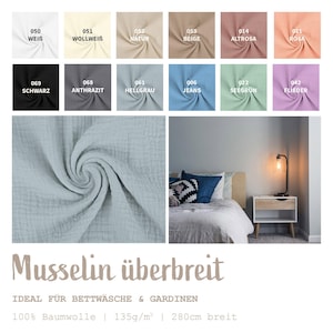 Extra-wide muslin fabric by the meter - plain muslin fabric, double gauze, baby cotton, diaper fabric, blouse crepe fabric *From 50 cm x 280 cm