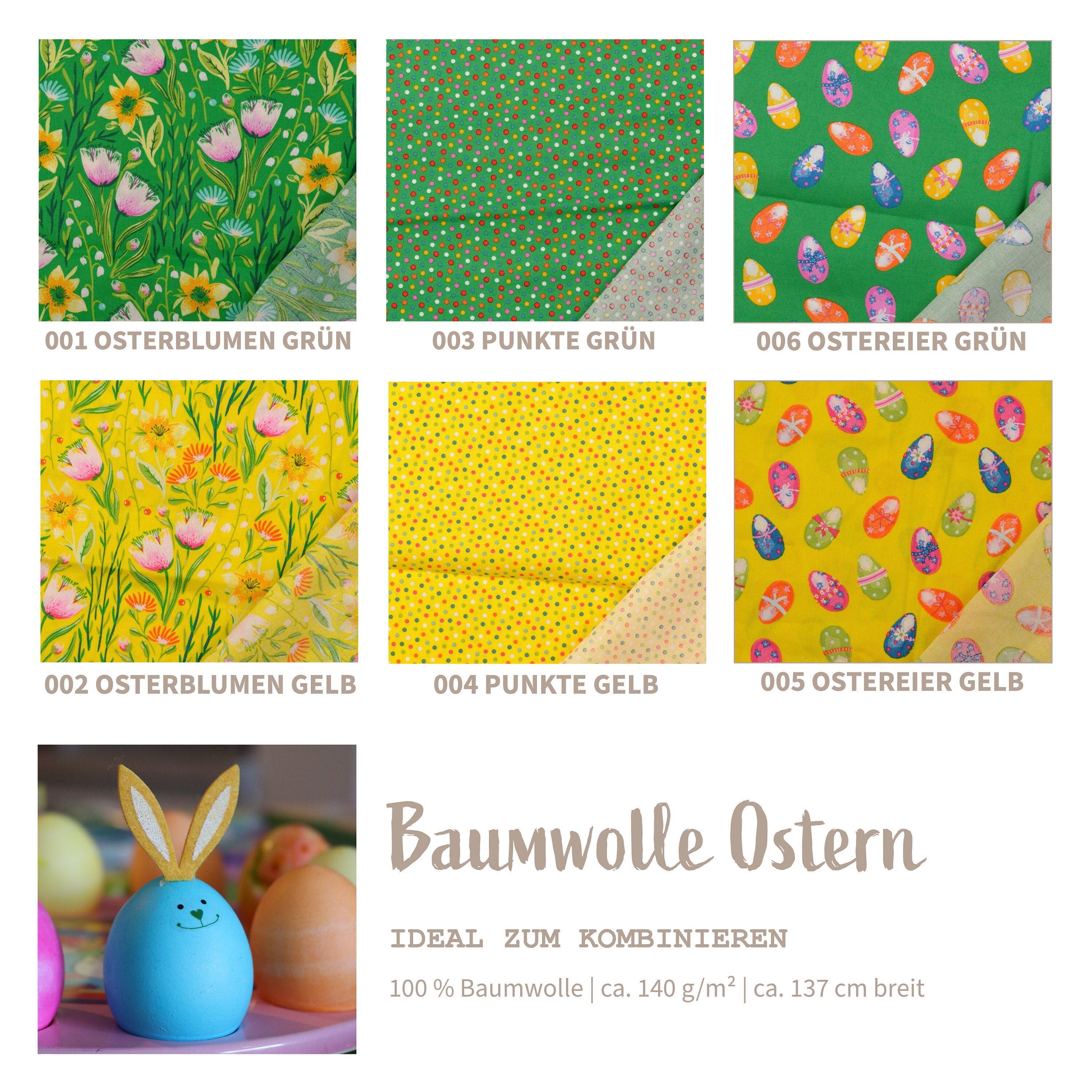 Baumwollstoff Stoffe FÃ¼r Ostern Dekostoff Leinenoptik Bunte