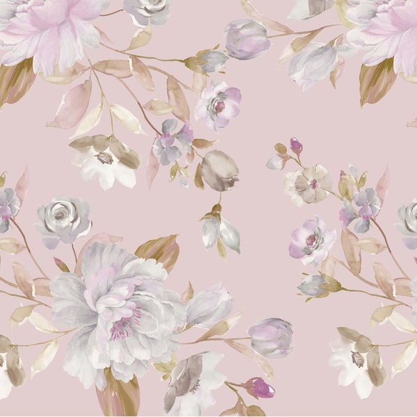 Viskose Druck Webware Rosen Pastell - Stoff Meterware rosa - floraler Blusenstoff Blumen, Viskosedruck, luftiger Sommerstoff *Ab 50 cm