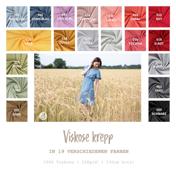 Viskose Krepp Meterware Uni - Viskosestoff - Georgette - Blusenstoff - leichte Viskose - Kreppstoff - Crepe - Ökotex *** 50 cm x 127 cm ***