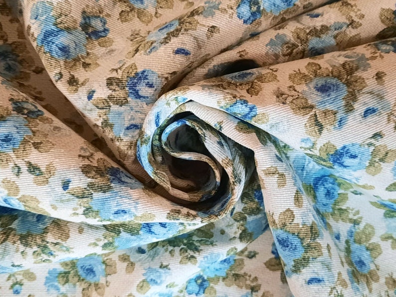 Decorative fabrics sold by the meter roses blue cotton blend printed roses ottoman fabric summer, spring fabrics home textiles flowers From 50 cm image 3