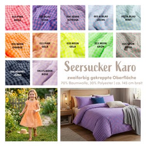 Seersucker Stoff Meterware kariert - Kreppstoff bedruckt Karo - Baumwollmischgewebe Relief-Struktur Vichy-Check, Gingham bügelfrei *ab 50 cm