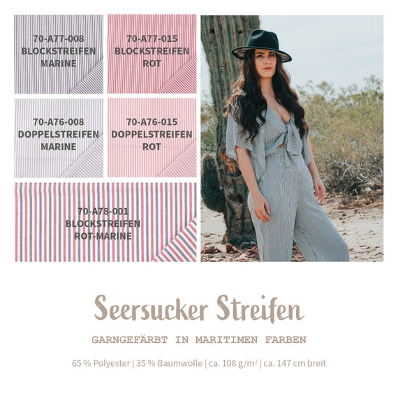 Seersucker gestreift - gekräuselter Sommerstoff Streifen - gekreppter Blusenstoff maritim, luftiger Kreppstoff, Kleiderstoff *Ab 50cm
