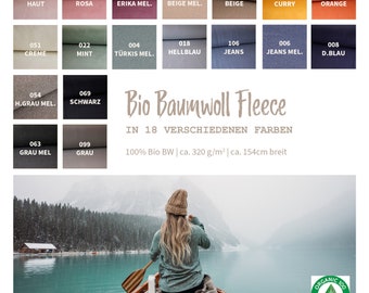Bio Baumwoll Fleece Meterware  - Fleecestoff Bio - Organic Baumwolle - Polarfleece Baumwolle - Biofleece - Fleecestoff  ***25 cm x 154 cm***