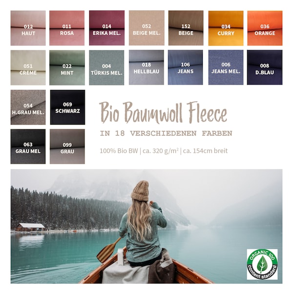 Bio Baumwoll Fleece Meterware  - Fleecestoff Bio - Organic Baumwolle - Polarfleece Baumwolle - Biofleece - Fleecestoff  ***25 cm x 154 cm***