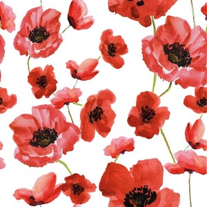 Baumwollstoff bedruckt Mohnblume rot - Baumwolldruck Blumen - Popelin Mohnblume - Meterware Tulpen - Öko-Tex 100 - 50 x 145 cm