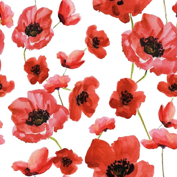 Tissu en coton imprimé coquelicot rouge - coton imprimé fleurs - popeline coquelicot - marchandise au mètre tulipes - Öko-Tex 100 - 50 x 145 cm