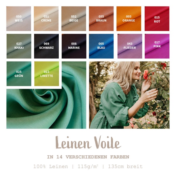 Leinen Voile Meterware - weicher Leinenvoile uni - fließender Blusenstoff, luftiger Sommerstoff, leichter Leinenstoff, Naturstoff *Ab 50 cm