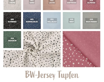 Printed cotton jersey with polka dots - Jersey fabric by the meter, dotted cotton jersey, stretchy fabric with polka dots *From 50 cm