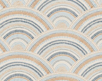 Cotton jersey digital print rainbow blue - stretch fabric by the meter stripes beige - jersey stretch clothing fabric dots *From 50 cm