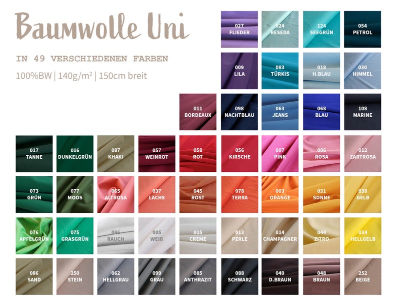 Baumwolle Meterware uni Baumwollstoff einfarbig Popeline Fahnentuch Cretonne 50 cm x 148 cm Öko-Tex 48 Farben Webware Bild 1