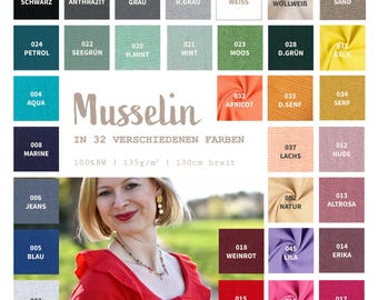 Muslintyg metervara - Enfärgat muslintyg - Dubbel gasbinda - Babybomullstyg - Blöjtyg, blustyg, crêpetyg, Oeko-Tex-certifierad *25 x 130 cm*