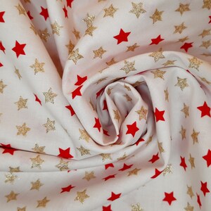 Cotton decorative fabric printed stars red/white/gold by the meter winter fabric stars, Christmas fabric gold foil, printed cotton 25 cm image 3