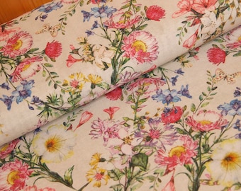 Decorative fabric sold by the meter Asian flowers, cotton blend fabric printed flowers, ottoman fabric floral, summer tablecloth, sew curtain *From 50 cm