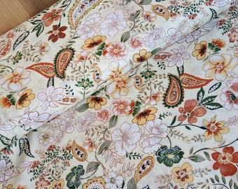 Viscose print woven fabric Paisley cream - fabric sold by the meter beige - floral blouse fabric flowers, viscose print, airy summer fabric *From 50 cm