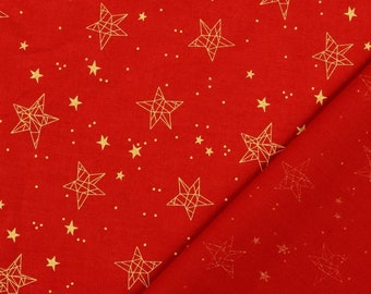 Cotton decorative fabric printed stars gold, red - fabric by the meter, winter fabric, Christmas fabric gold foil, printed cotton Advent - 25 cm