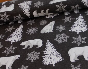 Dekostoff Doubleface Jacquard Eisbären - robuster Weihnachtsstoff Tannen - Stoff Meterware Schneef dunkelgrau weiß - Winterstoff *ab 50 cm