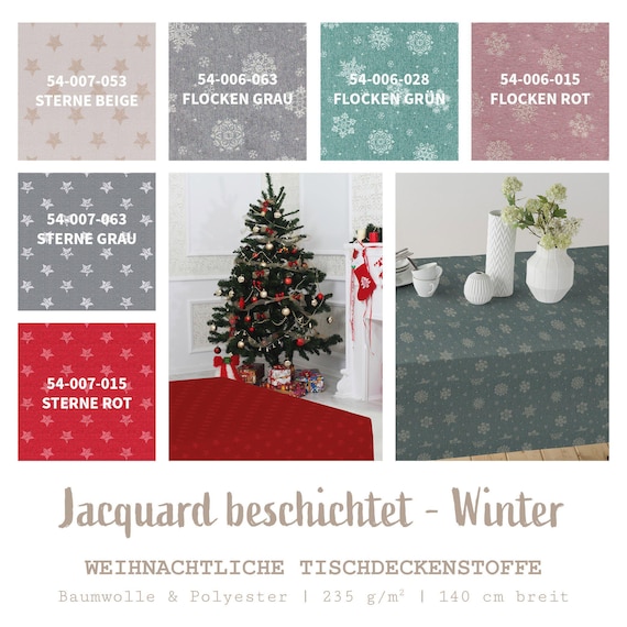 Tischdeckenstoff beschichtet, Teflon Stoff Meterware Schneeflocken, wasserabweisender Jacquard, abwaschbare Weihnachtsstoffe Sterne *Ab 50cm