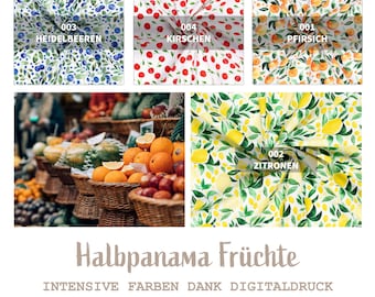 Tela Panamá por metros frutas - Tela robusta para bolsos frutas - Tela pesada de algodón - Tela decorativa estable para cocina - BW Panamá *A partir de 50 cm