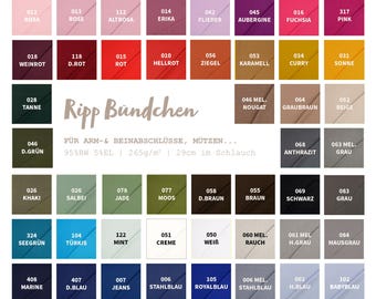 Bündchen gerippt Meterware - Bündchenstoff Uni - Schlauchware einfarbig Öko-Tex 100 Klasse 1 - Rippbündchen -  Jerseystoff *Ab 25 x 60cm