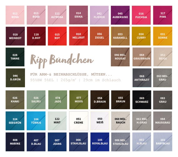 Bündchen gerippt Meterware - Bündchenstoff Uni - Schlauchware einfarbig Öko-Tex 100 Klasse 1 - Rippbündchen -  Jerseystoff *Ab 25 x 60cm