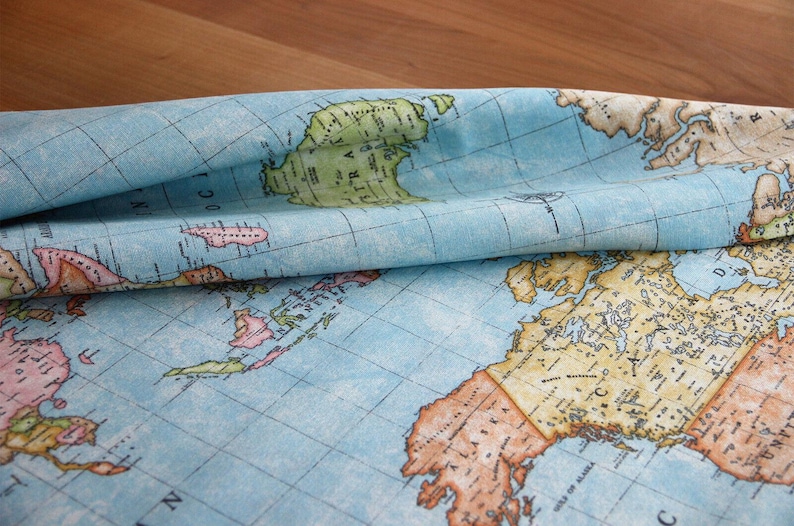 Decorative fabric by the meter world map - cotton blend Atlas - cotton/polyester - fabric for home decoration/tablecloth/curtain *** 50 cm x 140 cm*** image 3