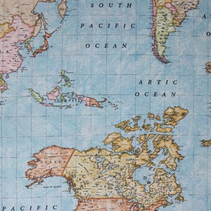 Decorative fabric by the meter world map - cotton blend Atlas - cotton/polyester - fabric for home decoration/tablecloth/curtain *** 50 cm x 140 cm*** image 1