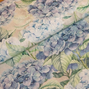 Dekostoff Meterware blaue Hortensien- Baumwoll Mischgewebe bedruckt Blüten - Ottomanestoff floral, Sommer Tischdecke, Vorhang nähen *Ab 50cm