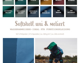 Softshell sold by the meter plain & mottled - fleece fabric, water-repellent, outdoor fabric, rain fabric, fabric for mud pants, sewing rain jacket *from 50 cm