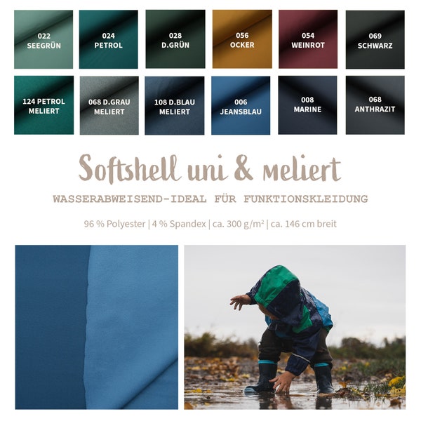 Softshell Meterware uni & meliert - Fleecestoff wasserabweisend, Outdoorstoff, Regenstoff, Stoff für Matschhosen, Regenjacke nähen *ab 50 cm