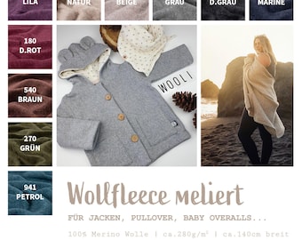 Wollfleece Meterware meliert - Merino Wolle Fleecestoff, Wollstoff, Mantelstoff, Wollpullover nähen, weiche Wolle Fleece Stoff *Ab 50cm