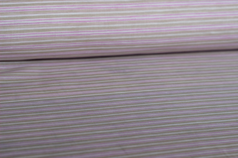 Linen satin striped fabric of the metre pink, white, beige 50 cm x 143 cm image 2