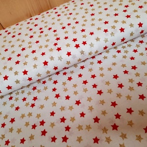 Cotton decorative fabric printed stars red/white/gold by the meter winter fabric stars, Christmas fabric gold foil, printed cotton 25 cm image 2