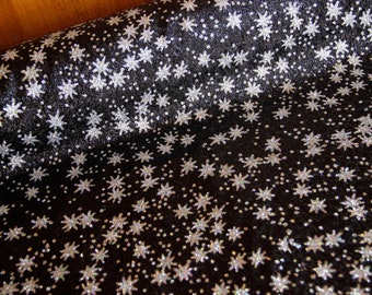 Glittering decorative fabric metallic - stars silver on black - fabric by the meter, winter fabric, Christmas fabric - Stars with glitter *from 50 cm