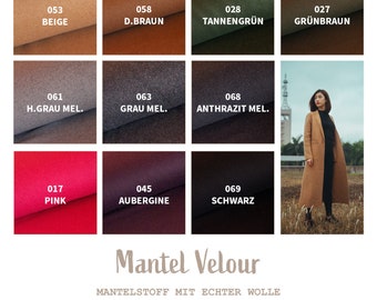 Coat fabric sold by the meter - wool felt velor fabric plain, wool fabric, jacket fabric, winter fabric for jackets, sewing coats - plain velor *From 50 cm