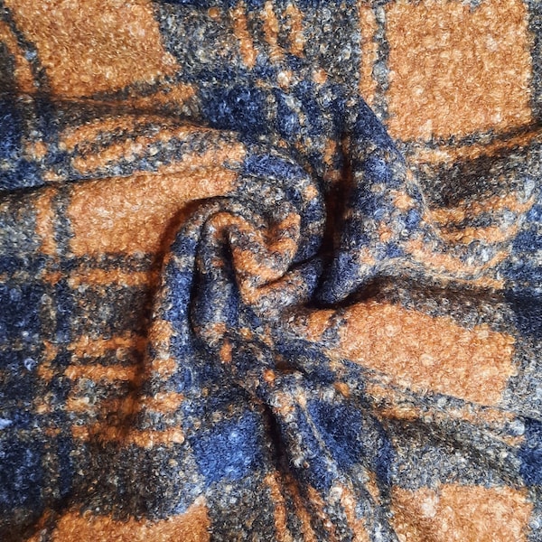 Tissu manteau au mètre chiné - Polaire bouclée terra/bleu/marron - Coudre un manteau d'hiver - Curl - A partir de 50 cm x 150 cm