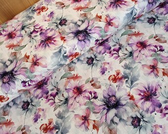 Half linen by the meter patterned flowers - Linen fabrics printed floral - Viscose linen, linen fabric - Linen viscose blouse fabric *From 50 cm