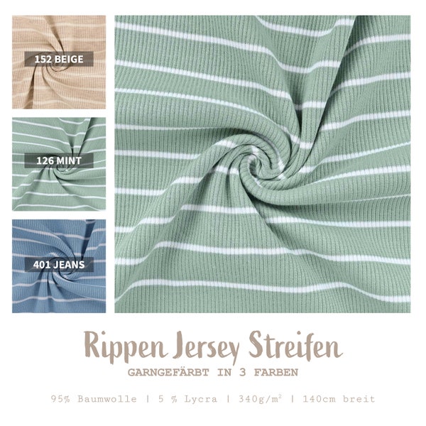 Rippjersey gestreift, Jersey Stoff Meterware mit Rippen & Streifen, Baumwolljersey, gerippter Stretchstoff, Rippenstrick, Rippstoff *ab 50cm