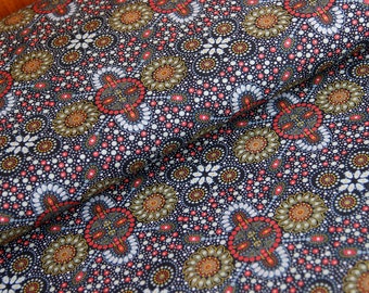 Baumwollstoff bedruckt Mandala - Baumwolldruck Blumen - Stoff mit Retromuster - blau Grundig - Öko-Tex 100 - Produziert in Europa - Ab 50 cm