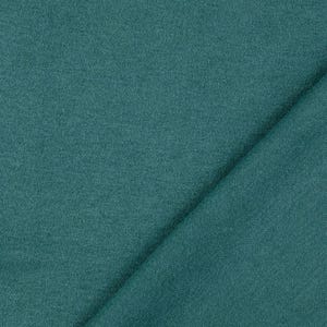 May include: Close-up of a folded piece of teal fabric. The fabric has a soft, textured appearance, with subtle variations in color. The material is draped diagonally across the frame, showcasing its drape and texture.
